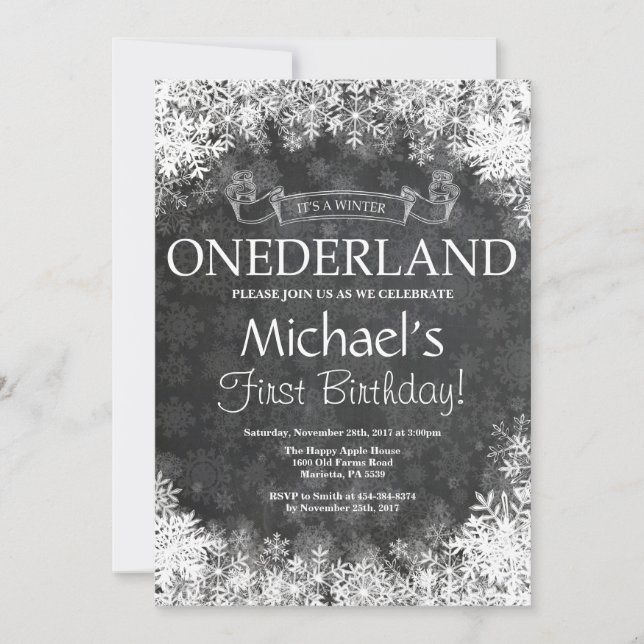 Vinter Onederland 1-års födelsedagsinbjudan Inbjudningar (Framsida)