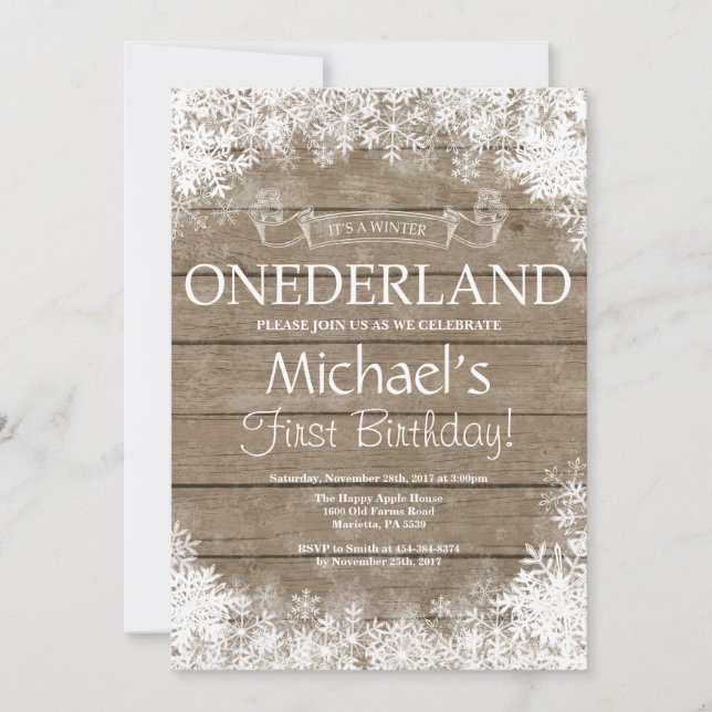 Vinter Onederland 1-års födelsedagsinbjudan Inbjudningar (Framsida)