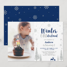 Vinter Onederland 1-års födelsedagsinbjudan - Pojk