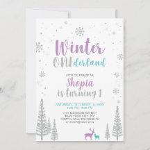 Vinter Onederland 1-års födelsedagsinbjudan - Tjej