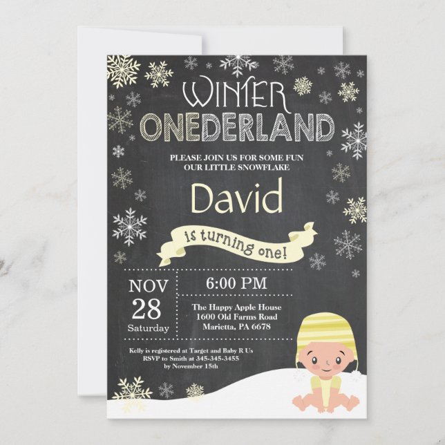 Vinter Onederland 1-års inbjudan (Framsida)