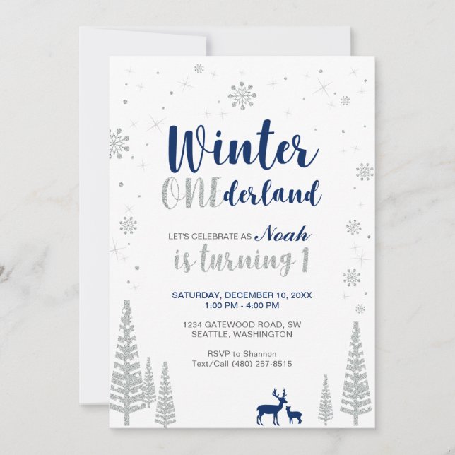 Vinter Onederland 1-års inbjudan - Pojke (Framsida)