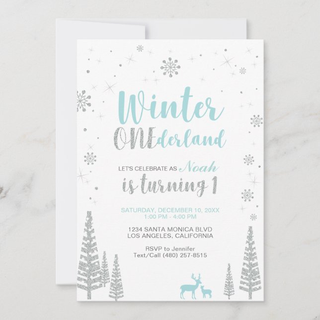 Vinter Onederland 1-års inbjudan - Pojke (Framsida)