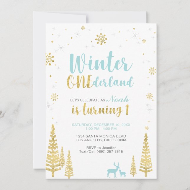 Vinter Onederland 1-års inbjudan - Pojke (Framsida)