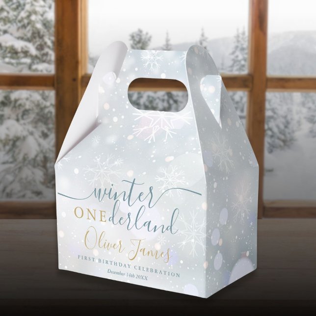Vinter Onederland 1-årsdag Blå Och Guld Presentaskar (Winter Onederland 1st Birthday Blue And Gold Favor Boxes)