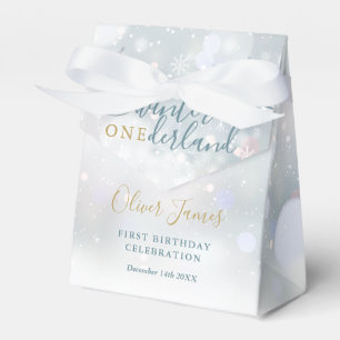 Vinter Onederland 1-årsdag Blå Och Guld Presentaskar