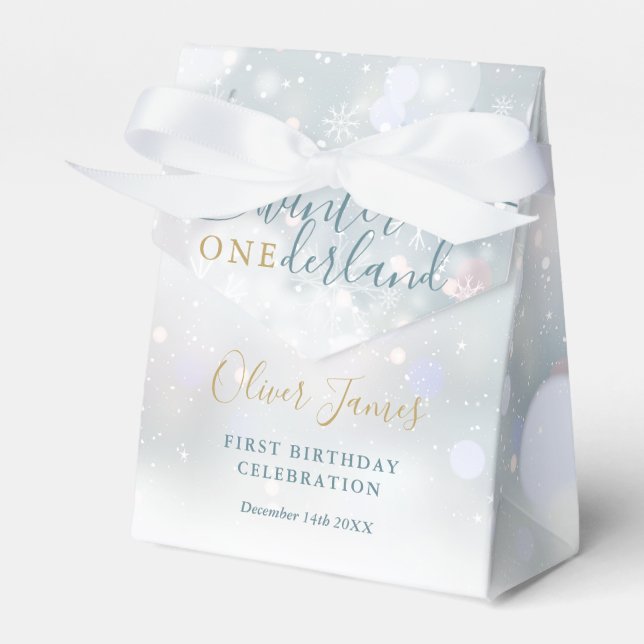 Vinter Onederland 1-årsdag Blå Och Guld Presentaskar (Framsidan Sidan)