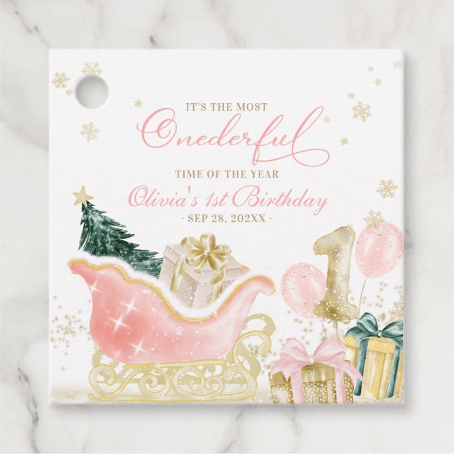 Vinter Onederland 1-årsdag  Gåvor Etiketter (Framsida)