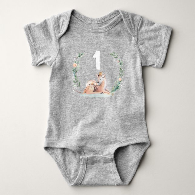 Vinter Onederland 1-årsdag Hjort Tröja Romper (Framsida)