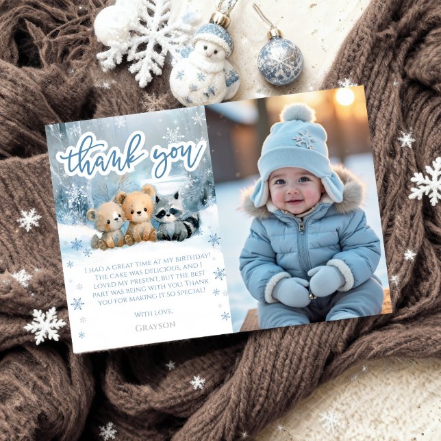 Vinter Onederland 1-årsdag Tackkort Inbjudningar (Skapare uppladdad)