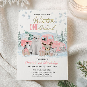 Vinter Onederland Arktisk Djur Flicka 1-årsdag Inbjudningar