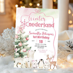 Vinter Onederland Arktisk Djur Tjej 1-årsdag Inbjudningar