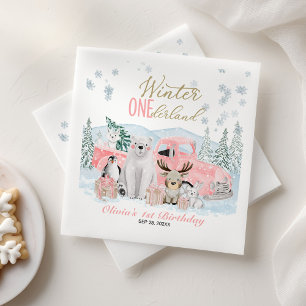 Vinter Onederland Arktisk Djur Tjej 1-årsdag Pappersservett