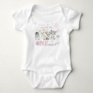 Vinter Onederland Arktiska Djur Rosa 1-års Födelse T Shirt
