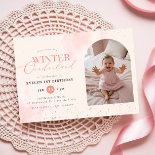 Vinter Onederland Baby Ark Foto 1:a födelsedagen Inbjudningar
