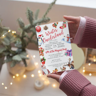Vinter Onederland Barn jul och födelsedag Inbjudningar