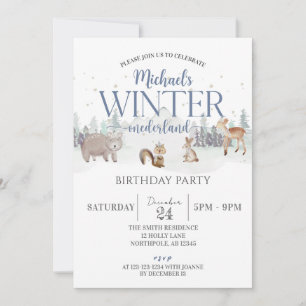 Vinter Onederland Birthday, Djuren 1:a födelsedage Inbjudningar