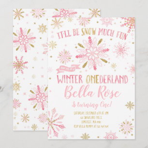 Vinter ONEderland Birthday Inbjudan Pink Gold
