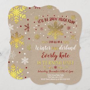 Vinter ONEderland Birthday Inbjudan Red & Guld