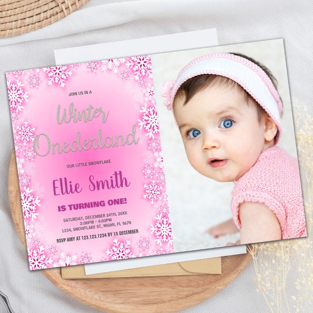Vinter ONEderland Birthday-inbjudningar med foto Inbjudningar (Winter ONEderland Birthday Invitations with photo)