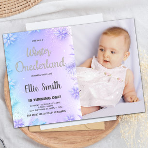 Vinter ONEderland Birthday-inbjudningar med foto Inbjudningar