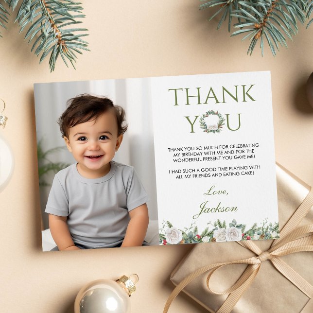 Vinter Onederland Birthday Photo Tackyou Card Tack Kort (Skapare uppladdad)