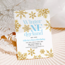 Vinter Onederland Blå Guld Snöflinga 1-årsdag