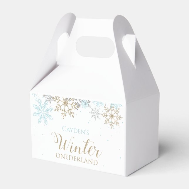Vinter Onederland Blå Guld Snöflinga Presentaskar (Framsidan Sidan)