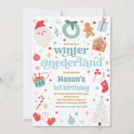 Vinter ONEderland Blå jul födelsedagsfest Inbjudningar