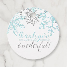 Vinter Onederland Blå Silver Snöflinga Gåvor Etiketter
