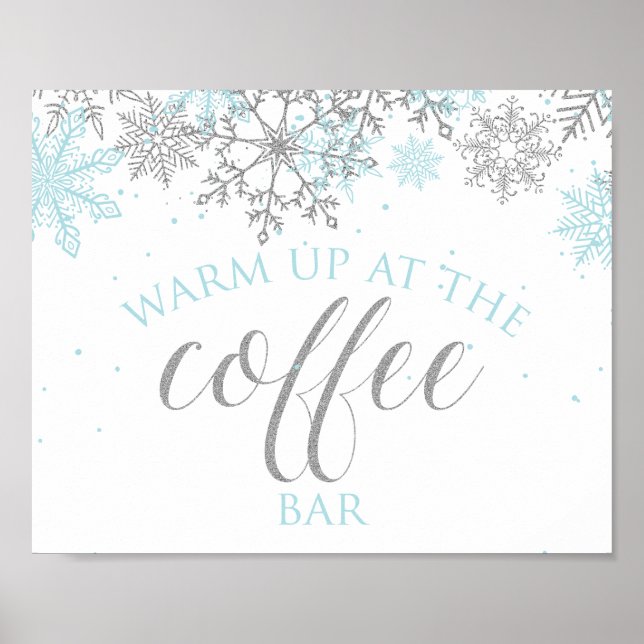 Vinter Onederland blå Snöflinga Kaffeskylt Poster (Framsidan)