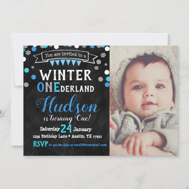 Vinter Onederland Boy First Birthday-inbjudan Inbjudningar (Framsida)