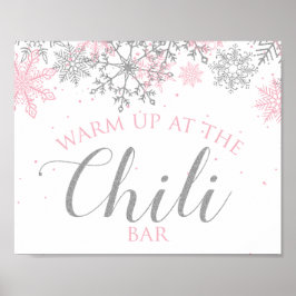 Vinter Onederland Chili Bar Rosa Silver Snöflingor Poster