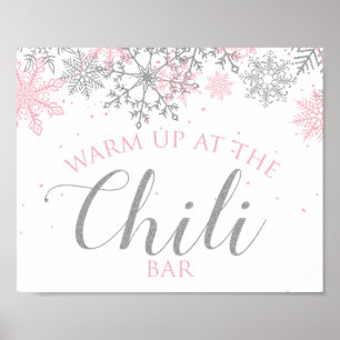 Vinter Onederland Chili Bar Rosa Silver Snöflingor Poster