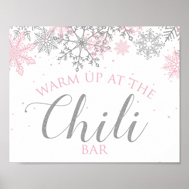 Vinter Onederland Chili Bar Rosa Silver Snöflingor Poster (Framsidan)