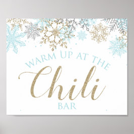 Vinter Onederland Chili Bar Tecken Blå Snöflingor Poster