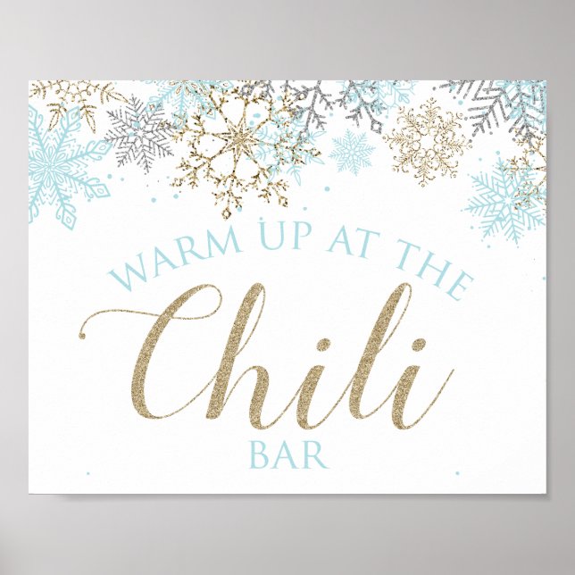 Vinter Onederland Chili Bar Tecken Blå Snöflingor Poster (Framsidan)