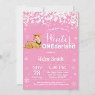 Vinter Onederland Deer Girl 1-årsdag Inbjudningar