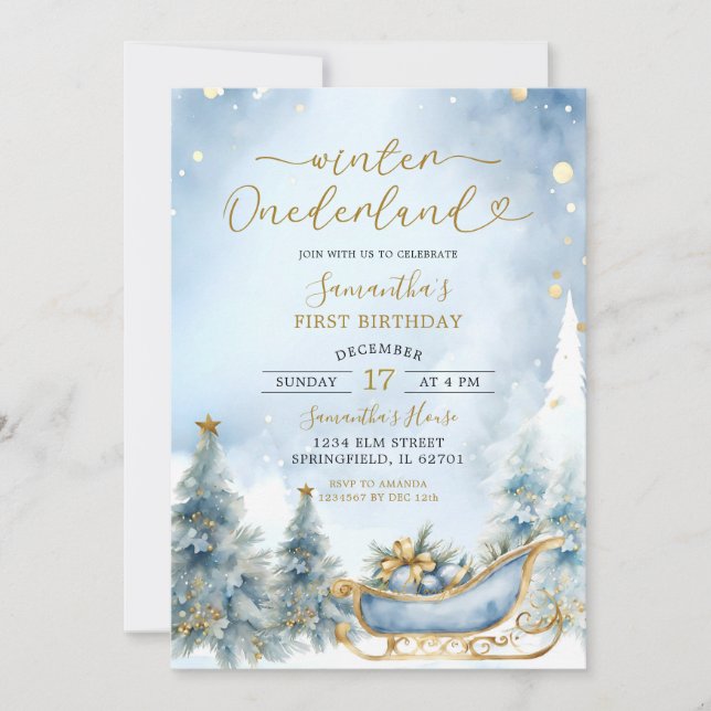 Vinter Onederland Dusty Blue Baby Shower Inbjudningar (Framsida)
