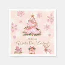 Vinter Onederland Flicka 1-årsdag Rosa Snöflinga
