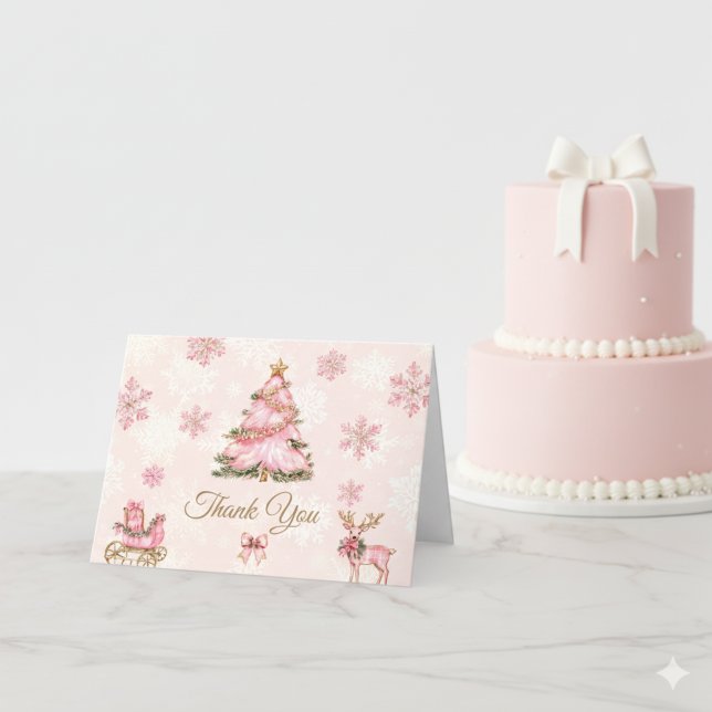 Vinter ONEderland Flicka 1-årsdag Rosa Snöflinga Tack Kort (Skapare uppladdad)
