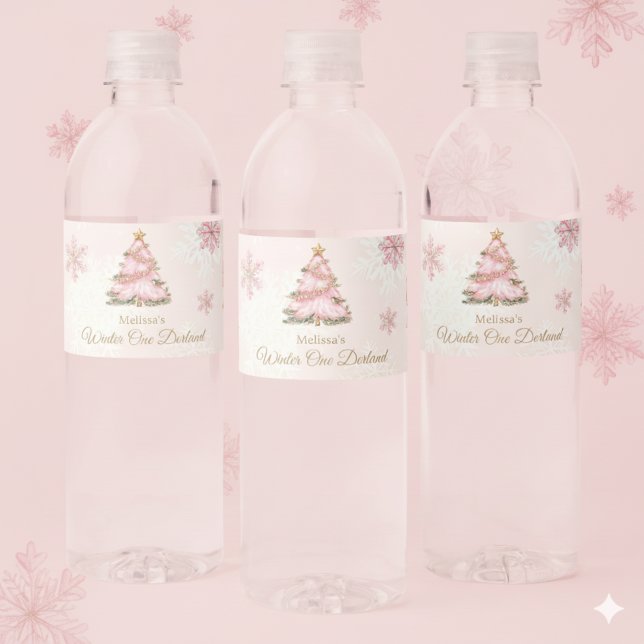 Vinter ONEderland Flicka 1-årsdag Vattenflaskor Etikett (Skapare uppladdad)