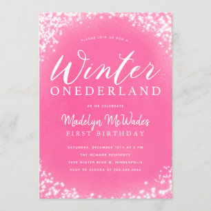 Vinter Onederland Flickan 1:a födelsedagen Party Inbjudningar