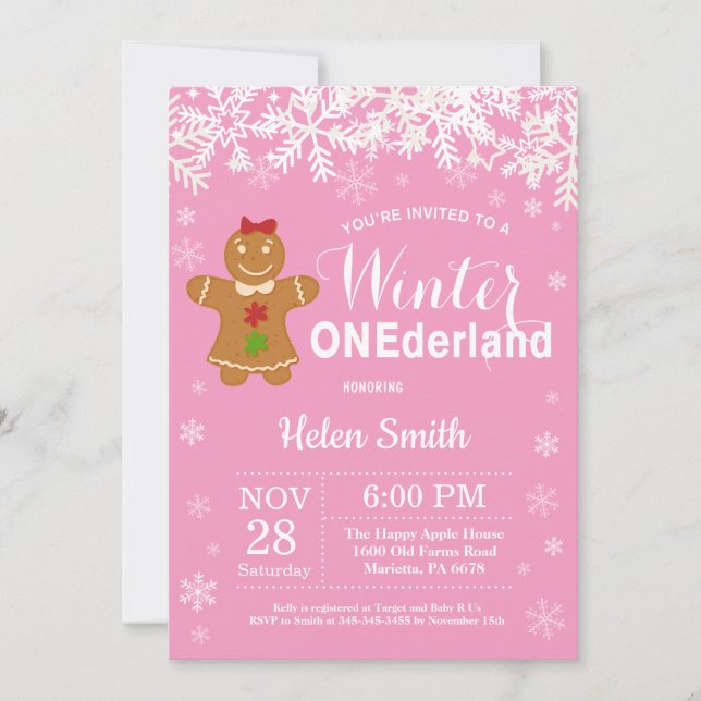 Vinter Onederland Flickas 1-års födelsedagsinbjuda Inbjudningar (Framsida)