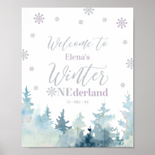 Vinter onederland Flickas 1-års välkomstskylt Poster