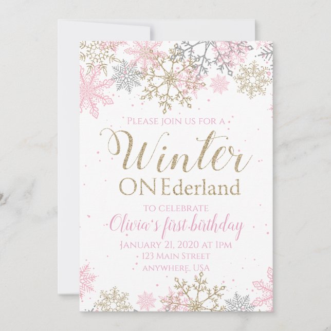 Vinter ONEderland födelsedagsinbjudan Inbjudningar (Framsida)