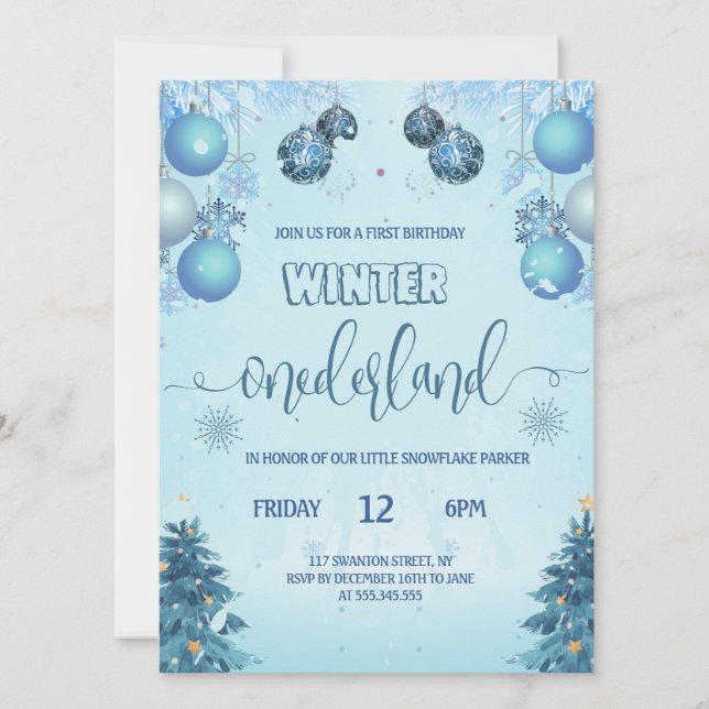 Vinter onederland för pojkens första födelsedag inbjudningar (Framsida)
