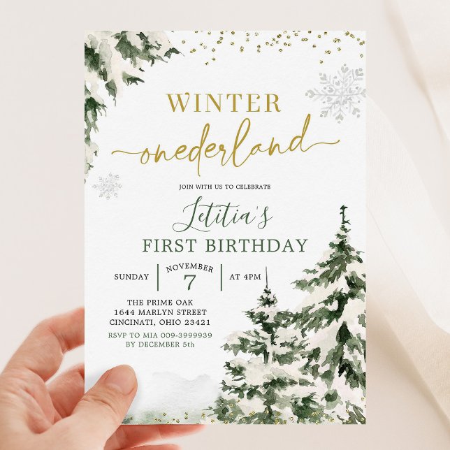 Vinter Onederland Forest First Birthday-inbjudan Inbjudningar (Skapare uppladdad)