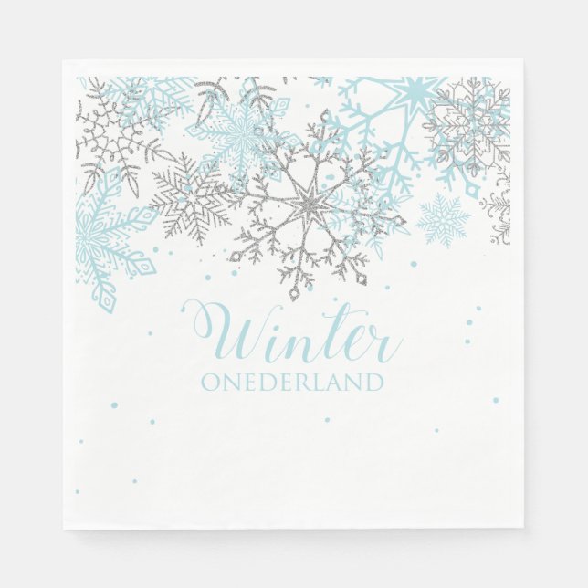 Vinter Onederland första födelsedag blå och silver Pappersservett (Framsidan)