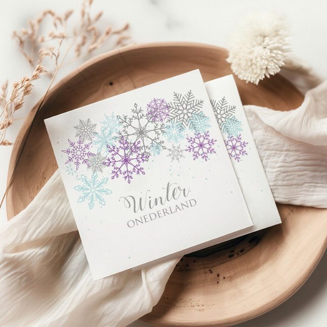 Vinter Onederland Första födelsedagen Lila Blå Pappersservett (Skapare uppladdad)